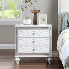 Contemporary Nightstands with mirror frame accents, Bedside Table with two drawers and one hidden drawer, End Table with Crystal Pull for Living Room,Bedroom, White