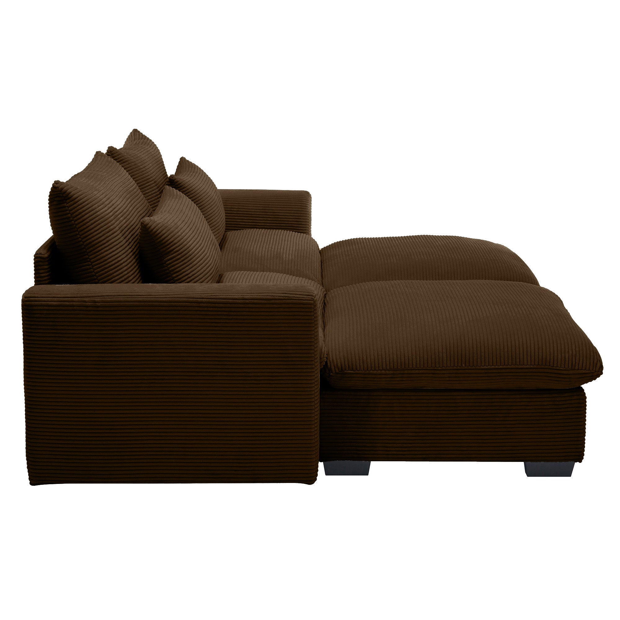 Corduroy Loveseat with 2 Storage Footrest - Deep Seat Brown Sofa for Living Room