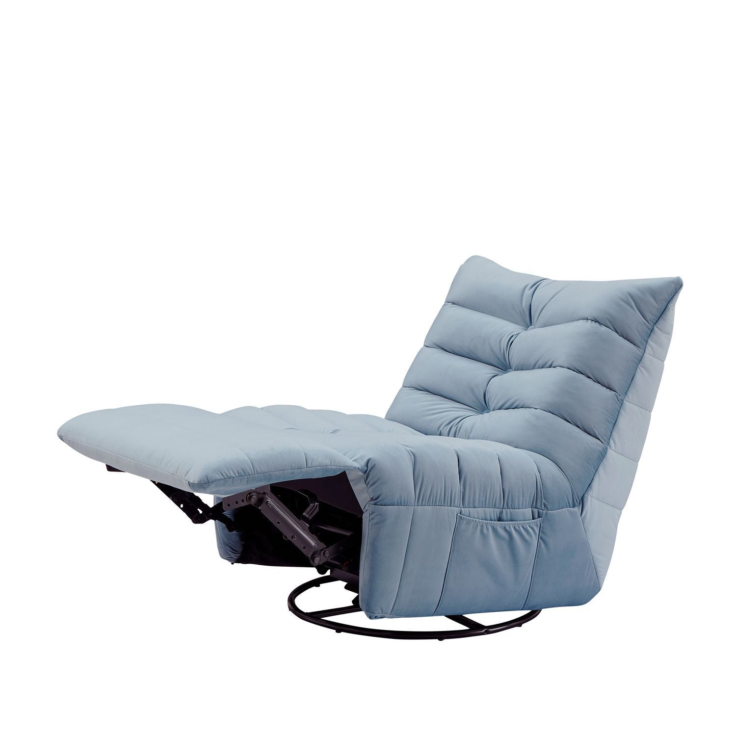 Modern Rotatable Lake Blue Lounge Chair with Side Storage Pocket - Stylish & Durable Recliner for All Your Room