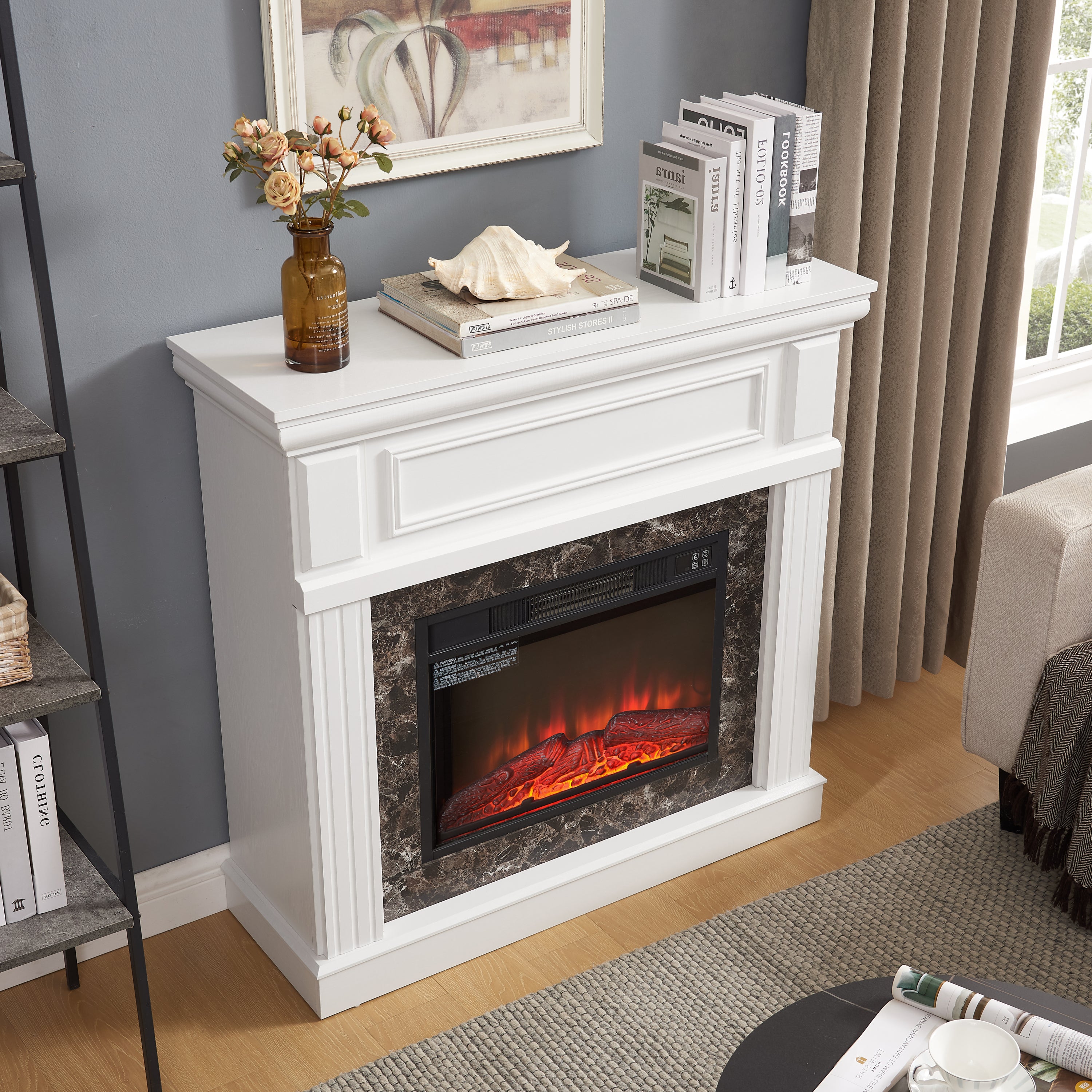 41.34" Electric Fireplace with Mantel & 23" Fireplace Insert, Adjustable Flame 41.34"W*14"D*40"H