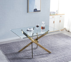 Modern Dining Table with Tempered Glass Top & Chrome Base
