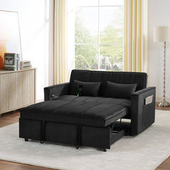 54.33" Modern Foldable Velvet Sofa Bed, Adjustable Back, Pull-Out Design, 3 Length Options, Black