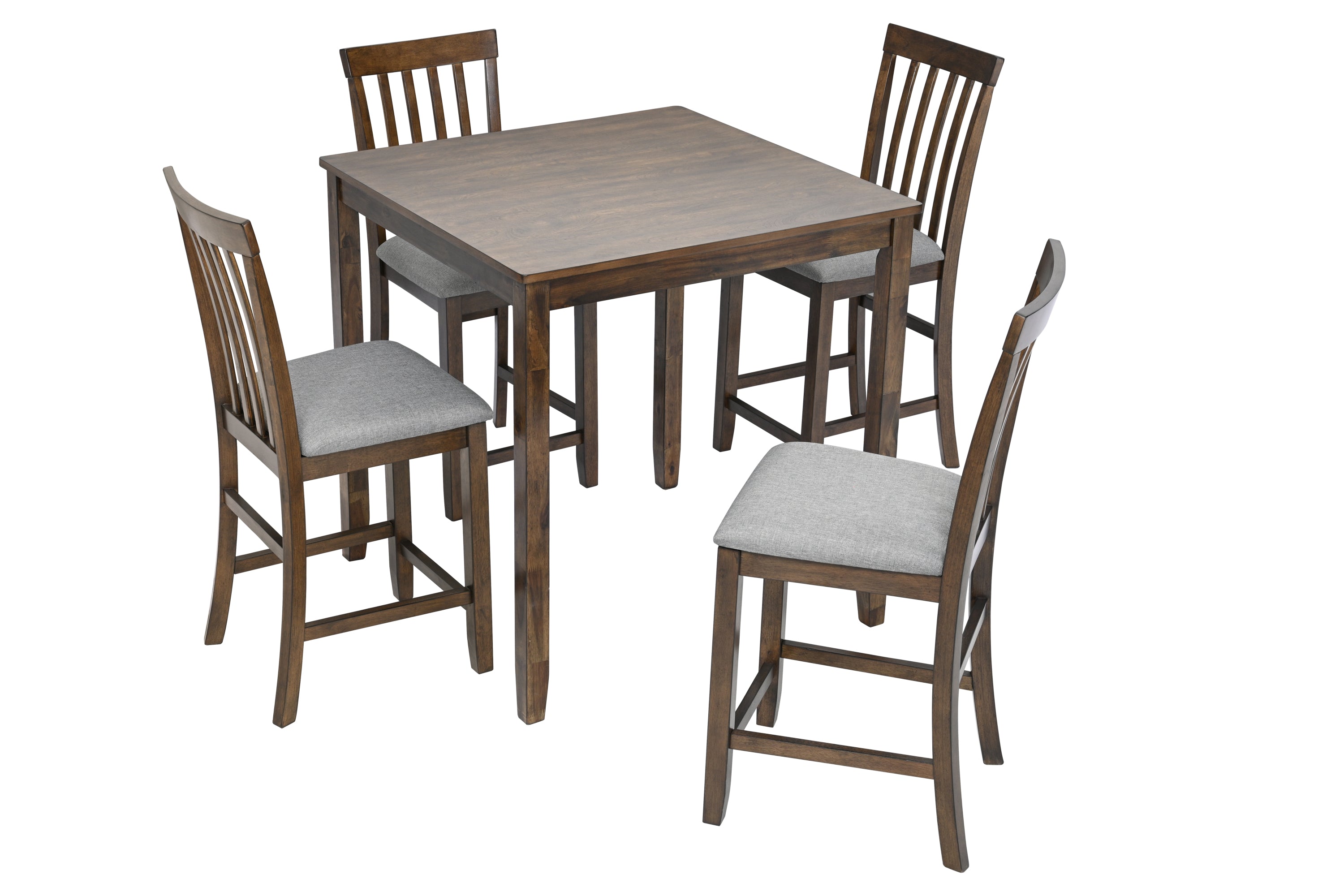 5 Piece Dining Table Set, Wooden Dining Square Table Set for 4, Counter Height Kitchen Table Set with Square Table and 4 Upholstered Chairs for Small Space, Walnut