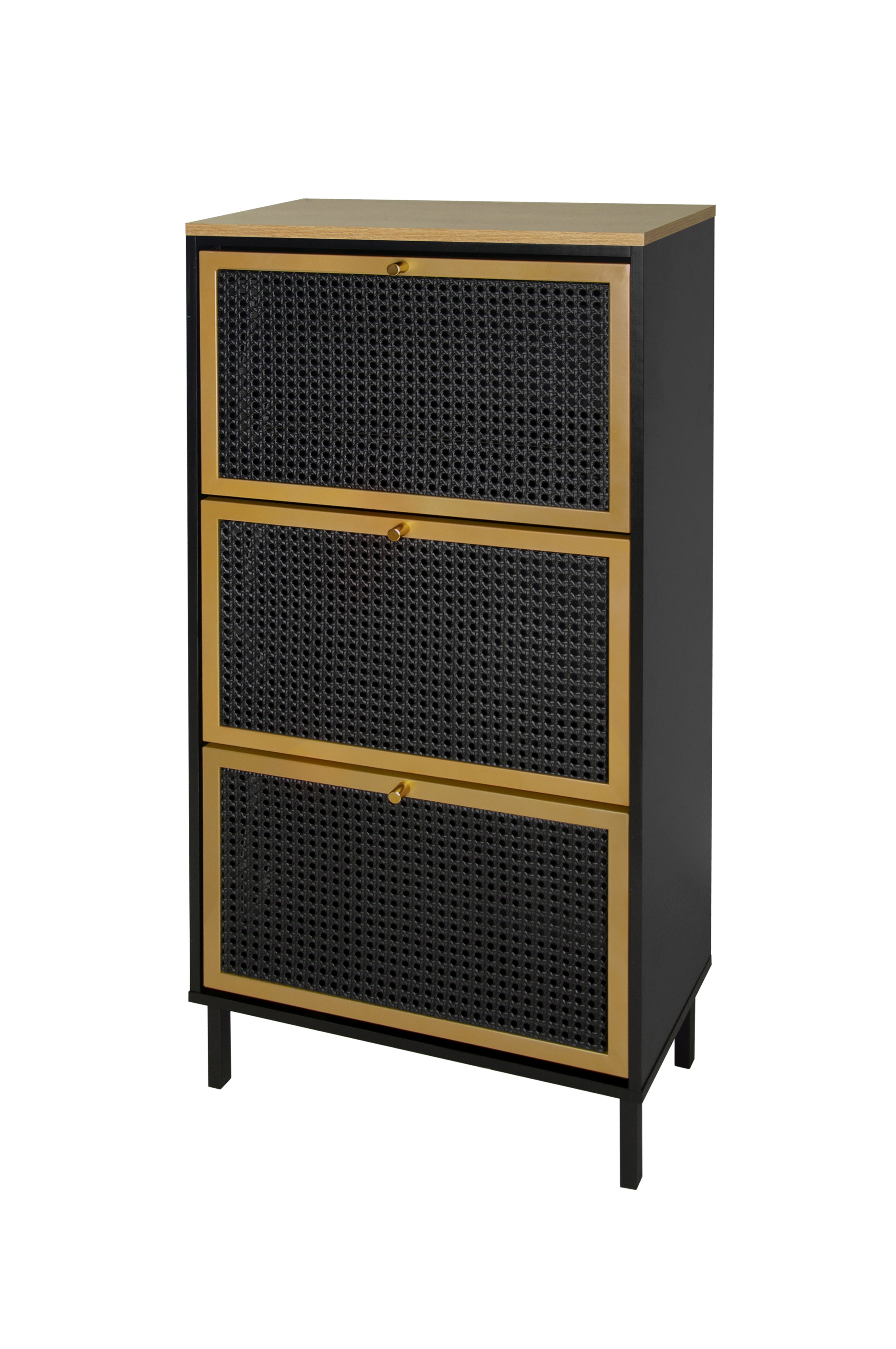 3 Metal Door Shoe Rack, Freestanding Modern Shoe Storage Cabinet, Metal rattan, for Entryway