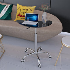 Adjustable Height Black Tempered Glass Table Desk Table with Lockable Wheels(Adjustable Range 24.2 "~32.7 ")