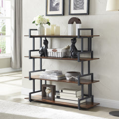 4-Tier Rustic Wood & Metal Bookshelf, Industrial Style