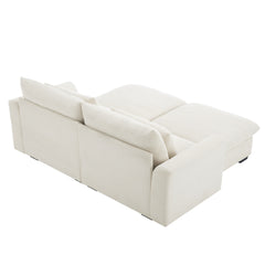 Corduroy Two-Seater Sofa with 2 Storage Footrest, 2 Seater Sectional  deep seat sofa,Comfy Couches for Living Room ,Beige Sofa