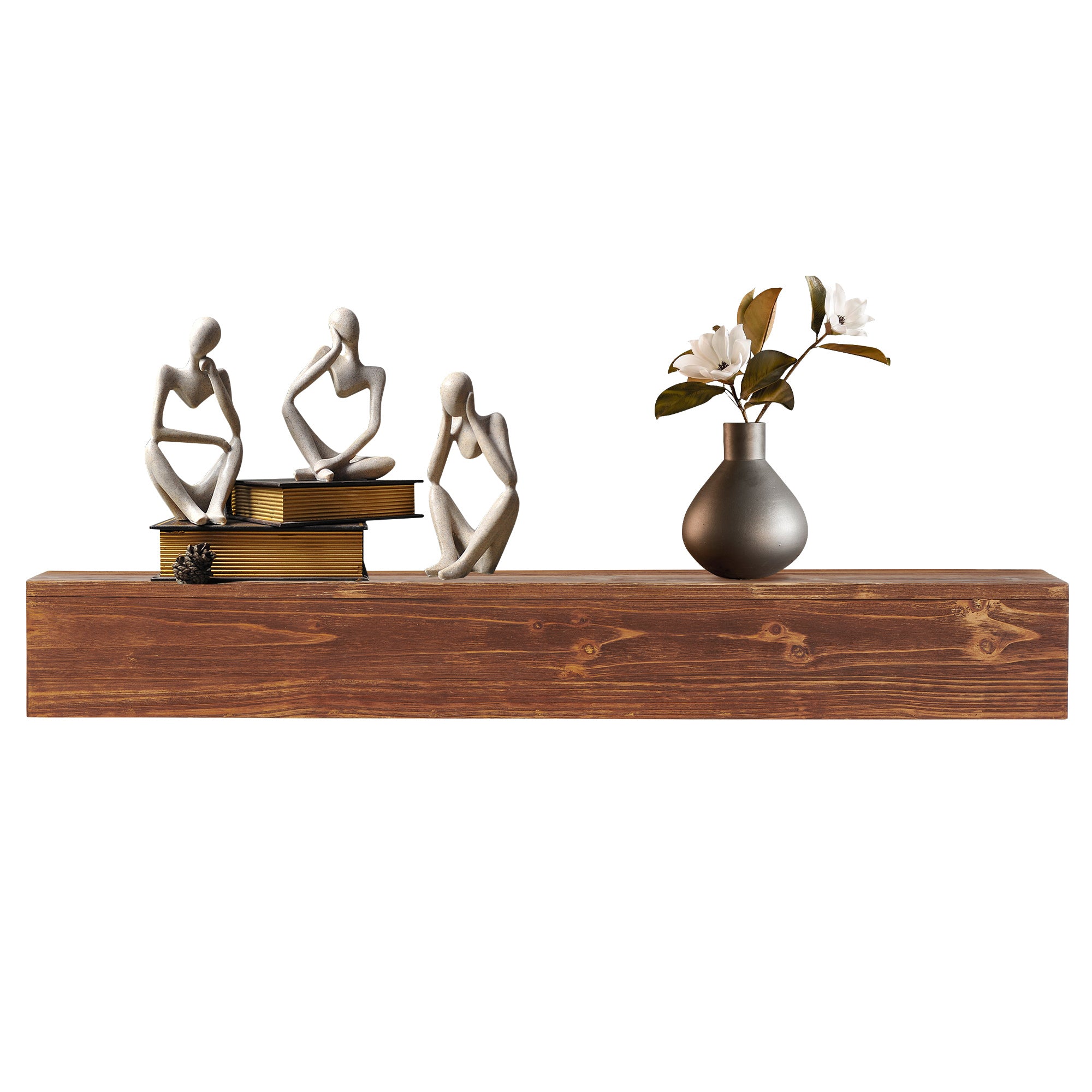 48" Rustic Wood Floating Fireplace Mantel Shelf – Wall-Mounted Home Decor