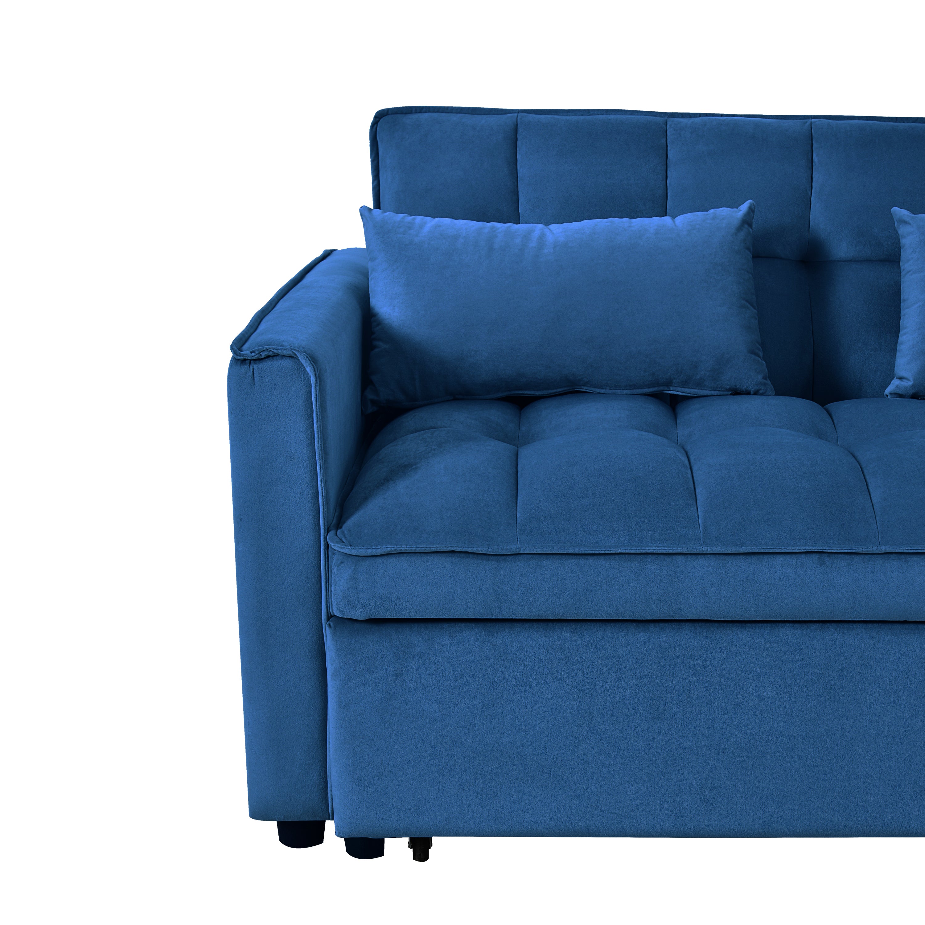 3-in-1 Sleeper Sofa Bed with Velvet, Pillows & Storage – Blue