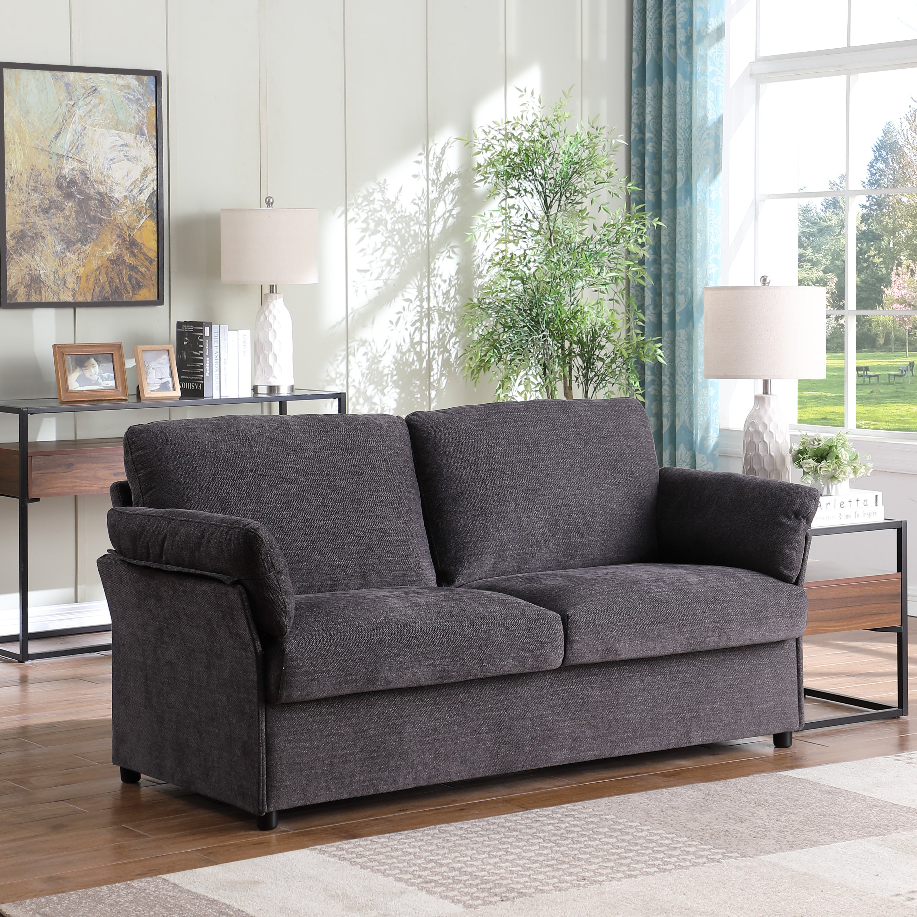 Dark Gray Loveseat Chenille Sofa for Living Room