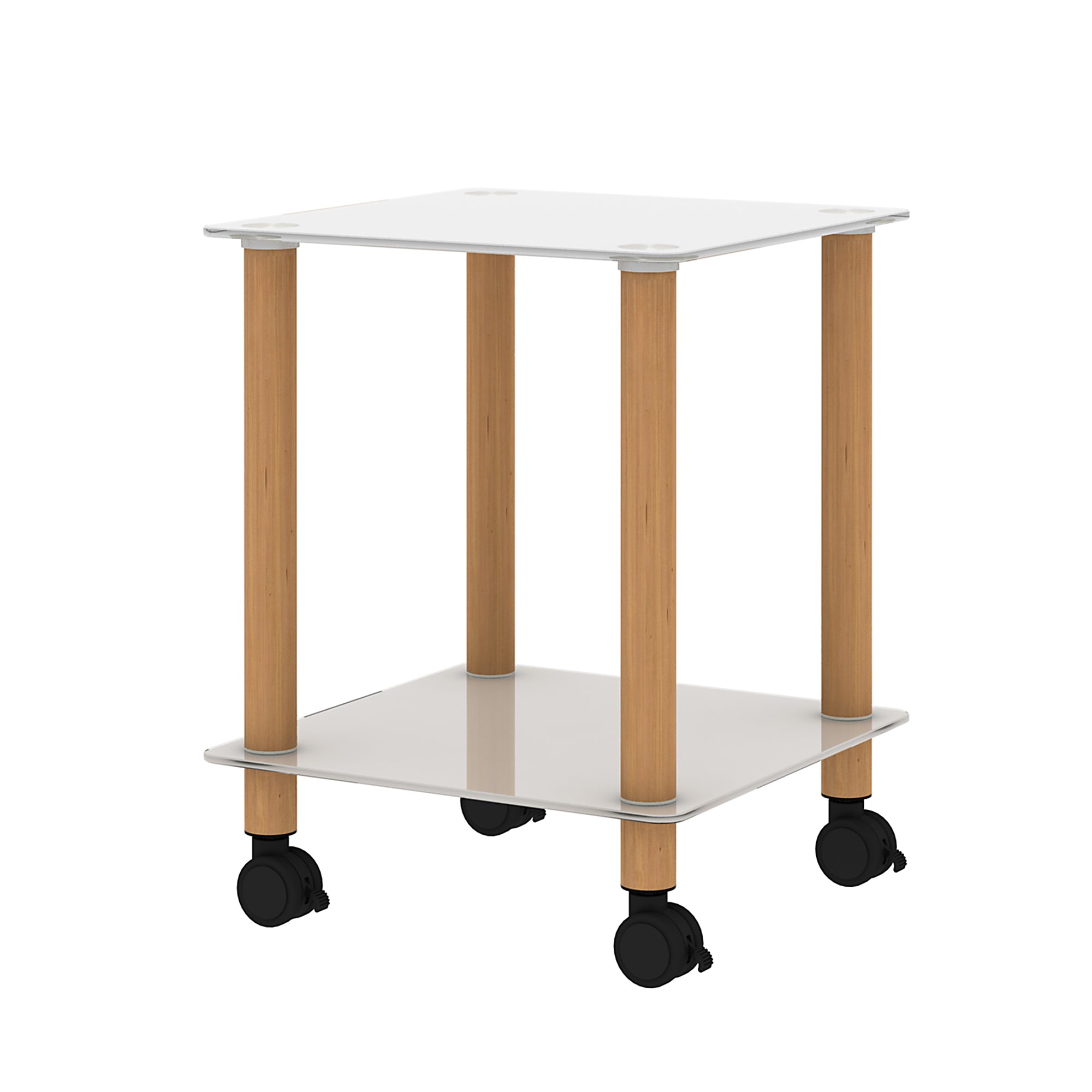 2-Piece White+Oak Side Table , 2-Tier Space End Table ,Modern Night Stand, Sofa table, Side Table with Storage Shelve