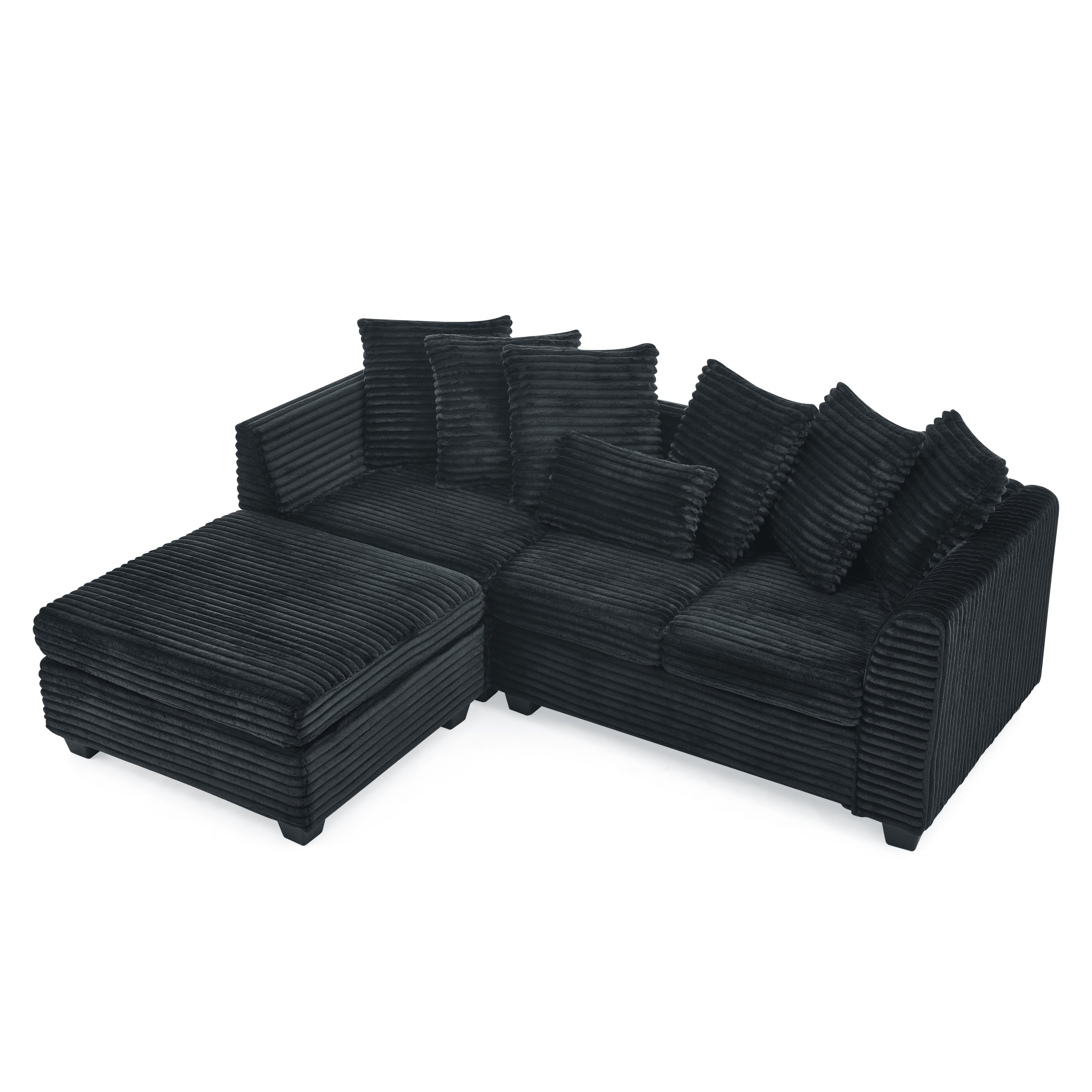 Corduroy Tufted Upholstered Sleeper Sectional Sofa, L-Shaped Modular Convertible Sofa , Black