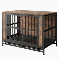 Wooden Dog Crate Furniture, 38.9" with 2 Sliding Doors, Rustic Brown