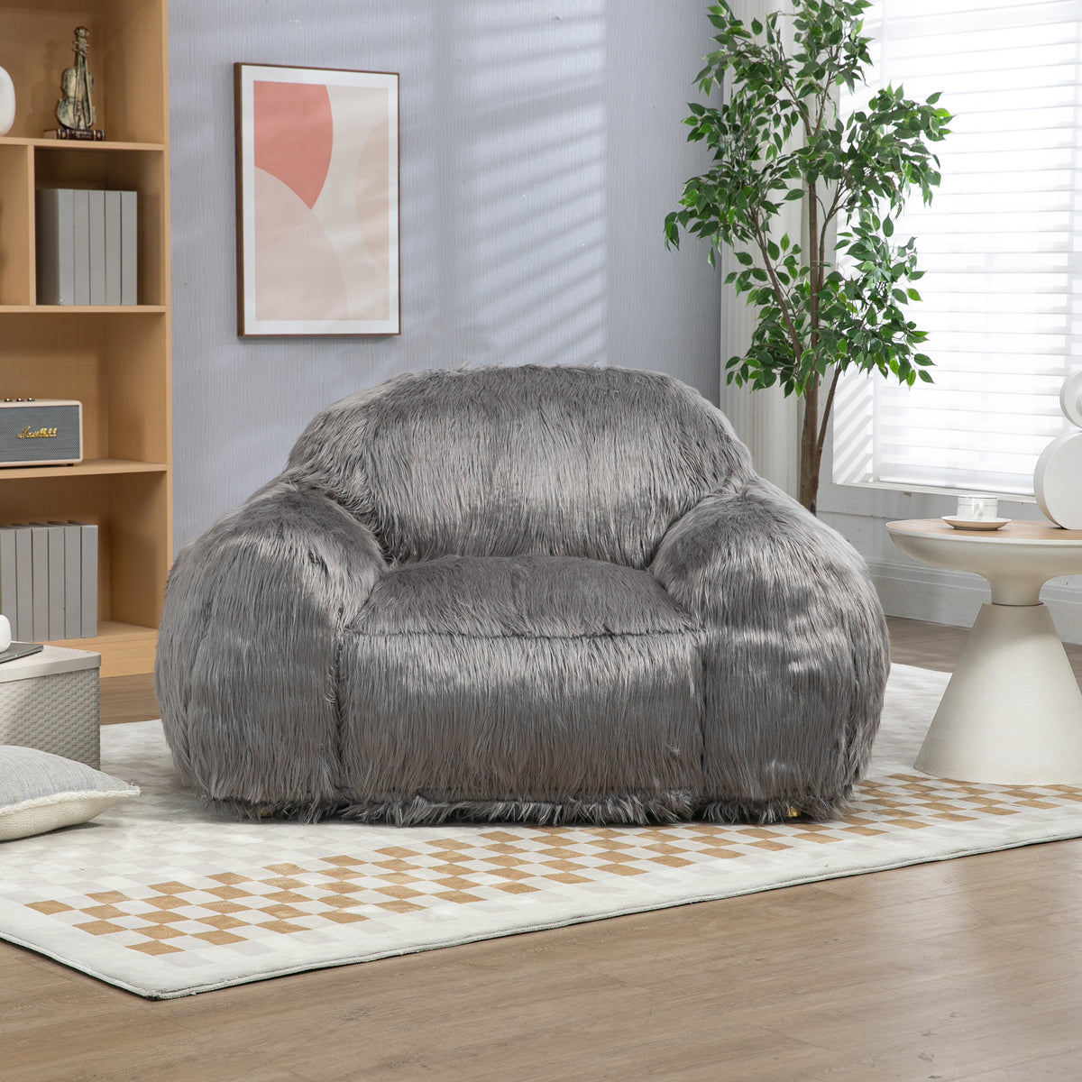 Bean bag chair lazy long hair sofa bean bag chair adult, teen high density foam filled modern focus chair comfortable living room, bedroom chair