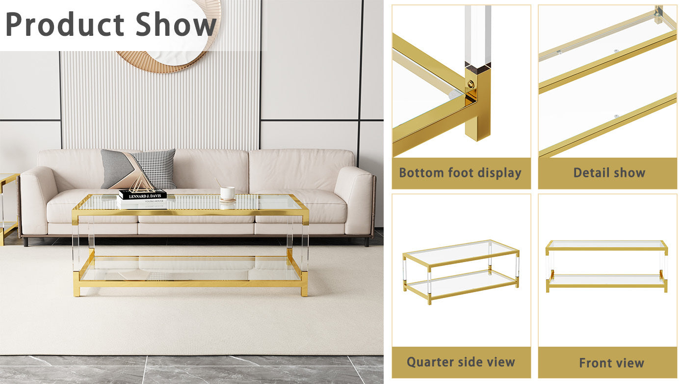 Modern minimalist style gold metal frame with acrylic leg coffee table