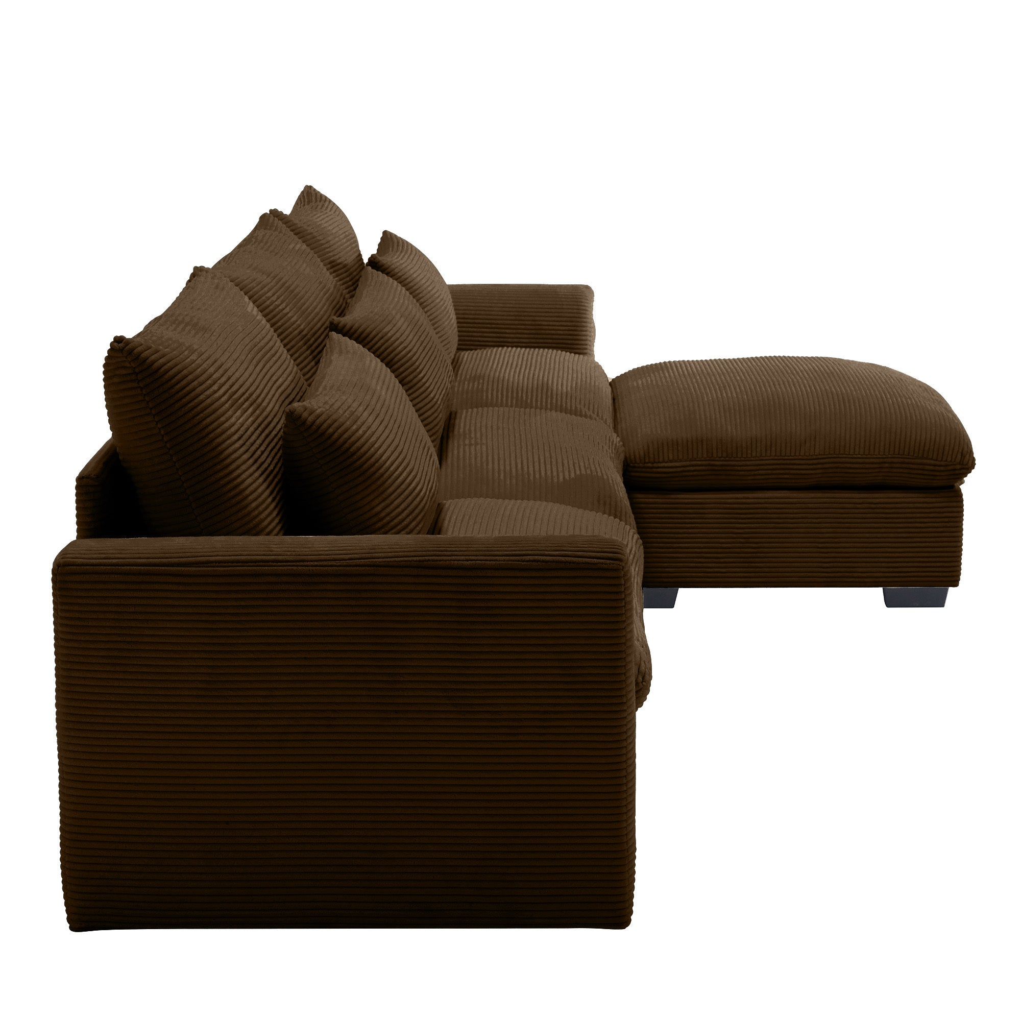 Corduroy Sectional Sofa,  L Shaped Couch with Storage Footstool and 3 Pillow, Sectional Couch for Living Room Apartment, Brown