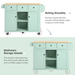 Kitchen Cart with Rubber wood Drop-Leaf Countertop for Dinning Room, Mint Green