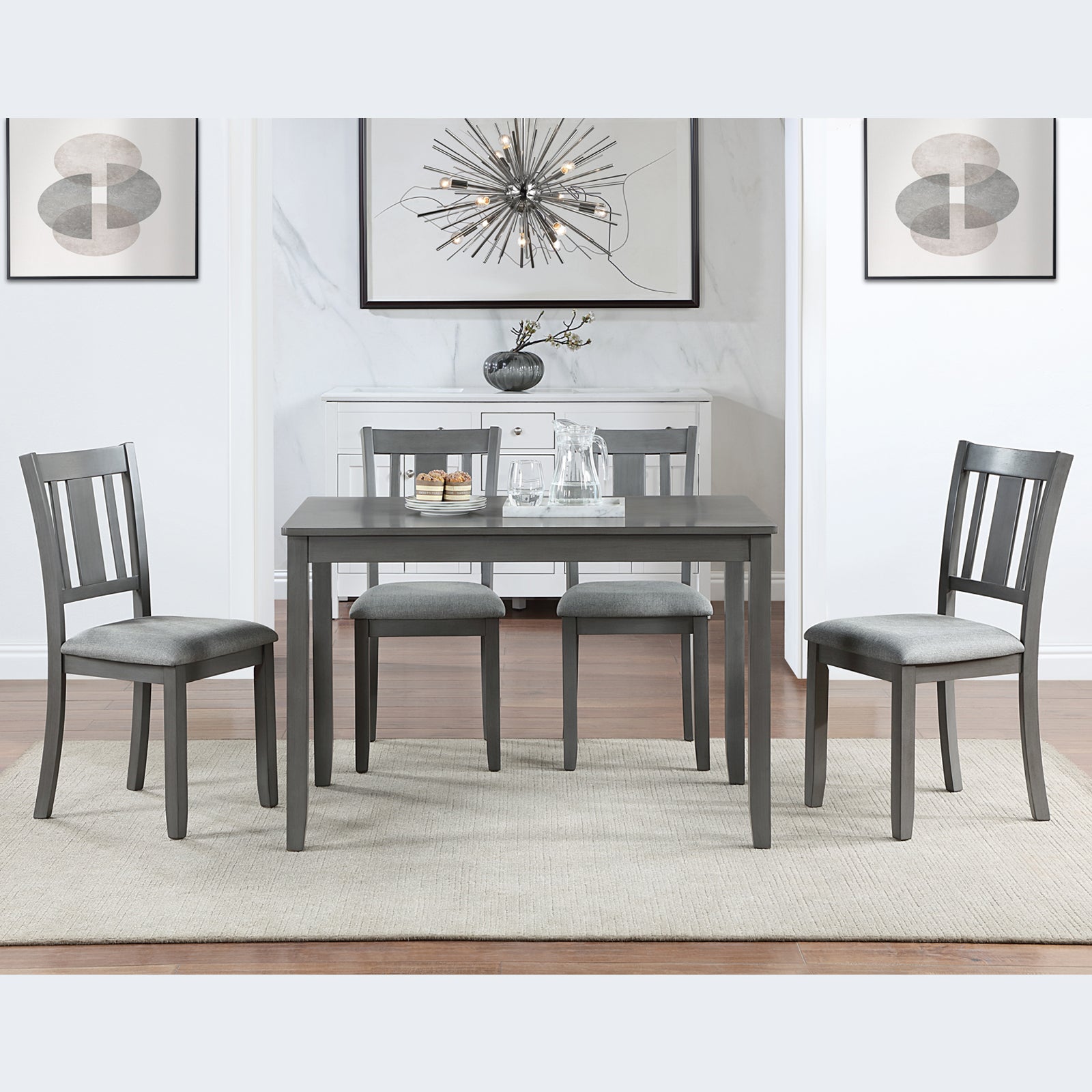 5 Piece Modern Dining Set, Rectangular Wooden Dining Table with 4 Upholstered Chairs for Kitchen, Dining Room, Gray