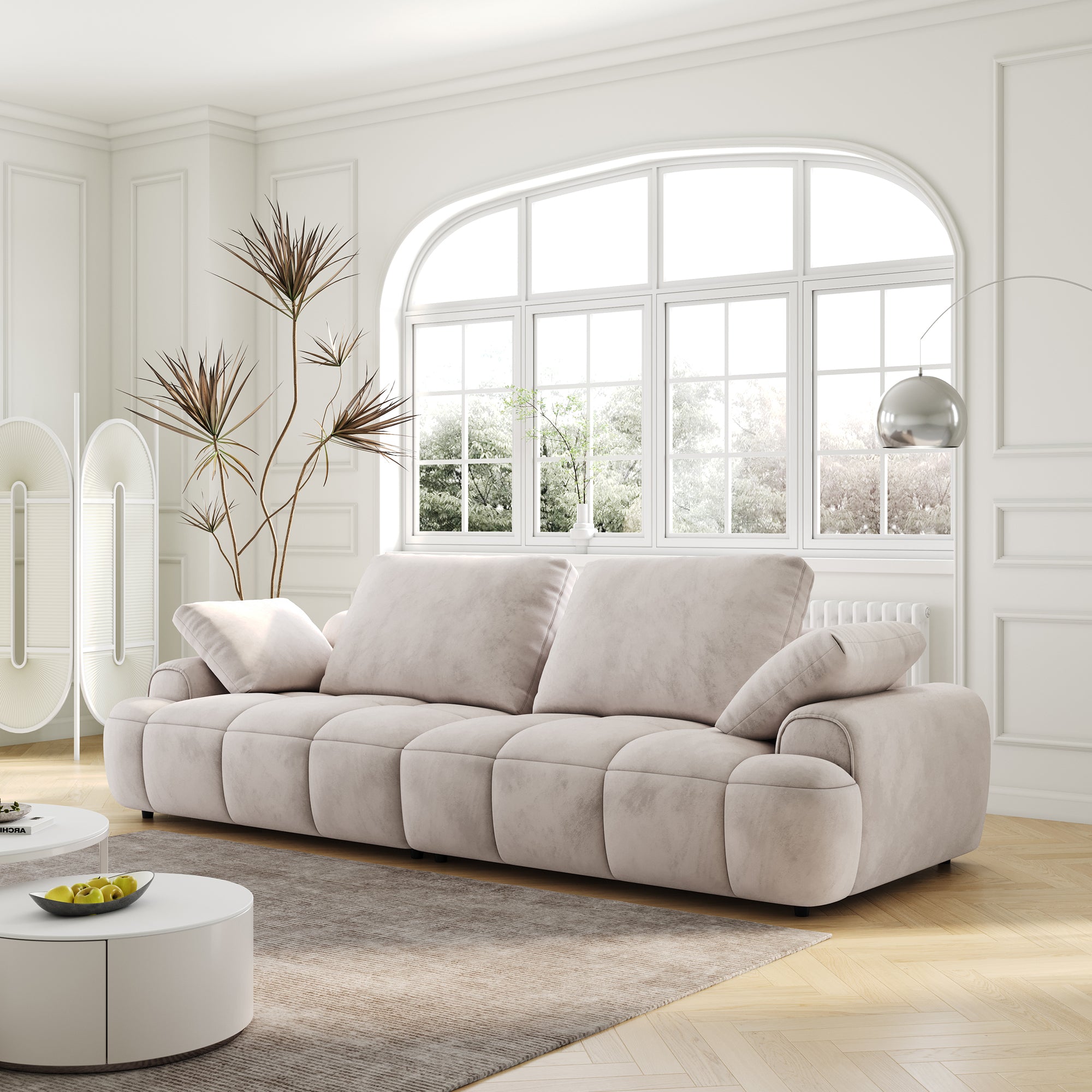 86.6″ Large size two Seat Sofa,Modern Upholstered,Light gray suede fabric