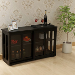 Modern Black MDF Sideboard with Slide Glass Doors for Storage - Ideal Design for Dining Room