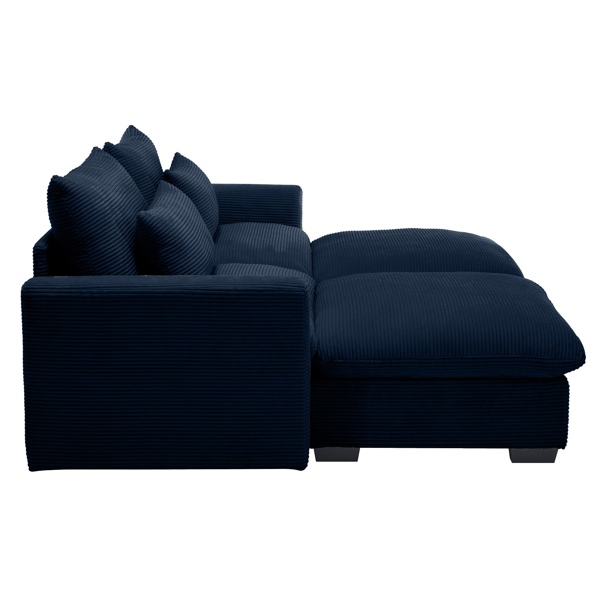 Corduroy Two-Seater Sofa with 2 Storage Footrest, 2 Seater Sectional  deep seat sofa,Comfy Couches for Living Room ,Bule Sofa