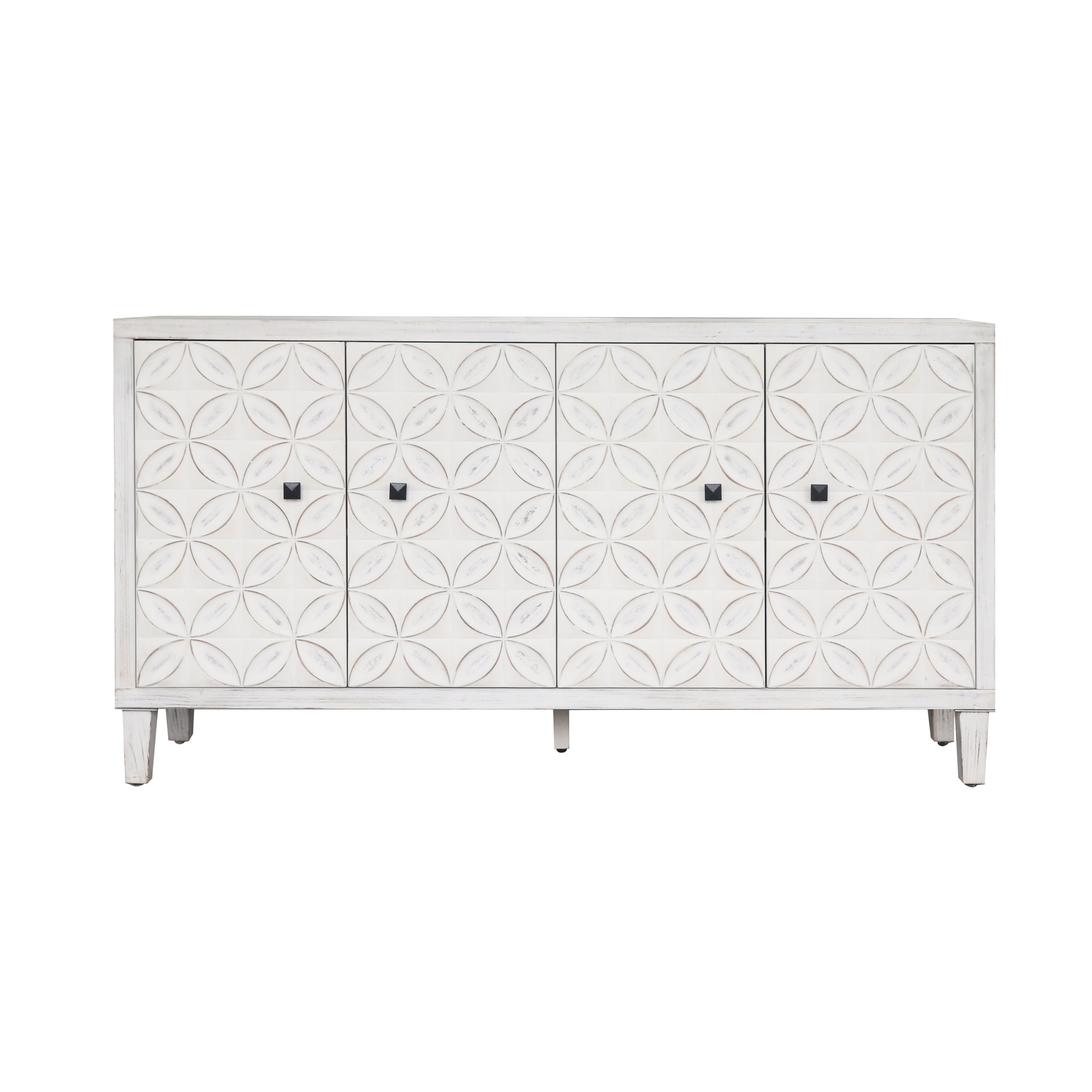 Accent Cabinet 4 Door Wooden Cabinet Sideboard Buffet Server Cabinet Storage Cabinet, for Living Room, Entryway, Hallway, Office, Kitchen and Dining Room, White Wash