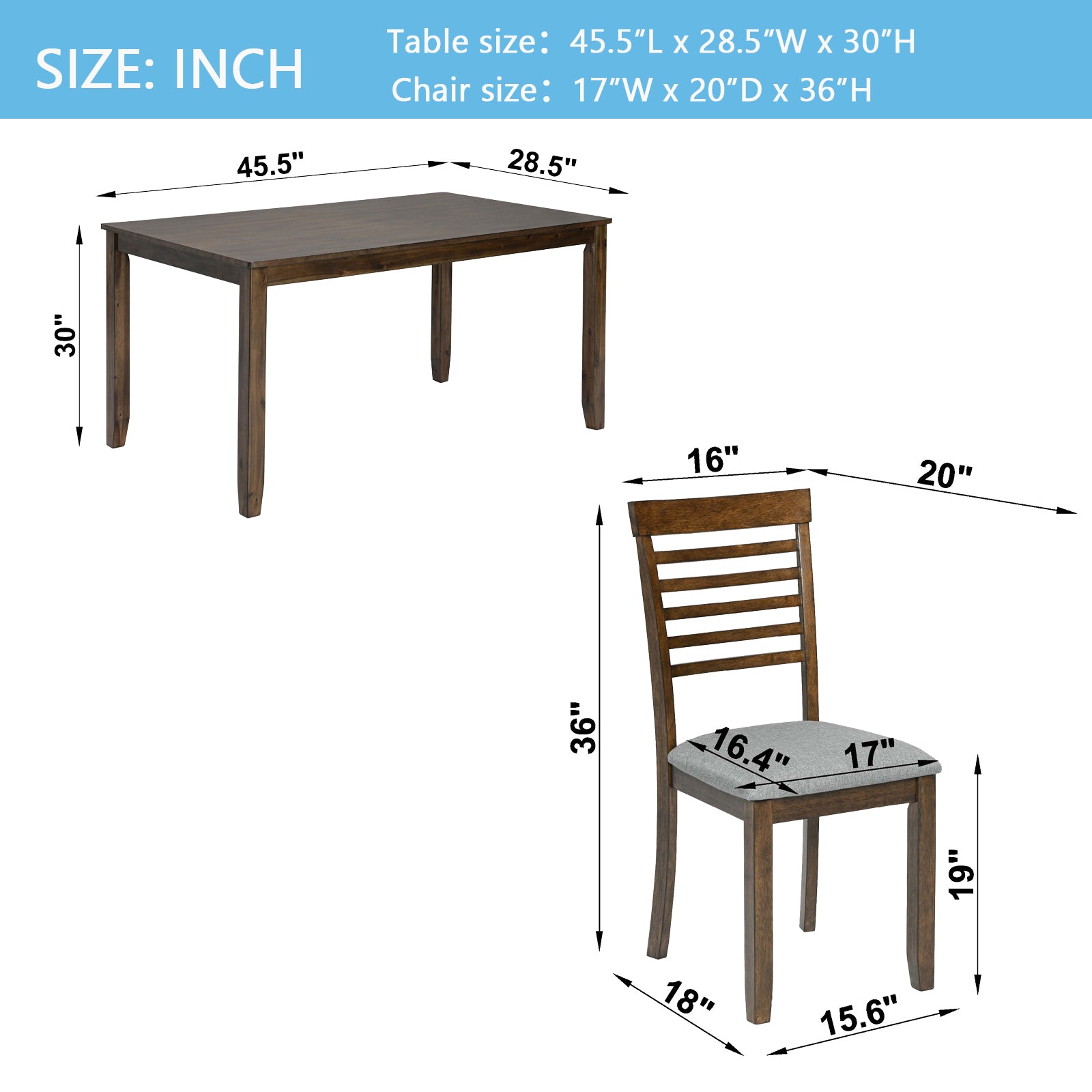 5 Piece Modern Dining Set, Rectangular Wooden Dining Table with 4 Upholstered Chairs for Kitchen, Dining Room, Walnut