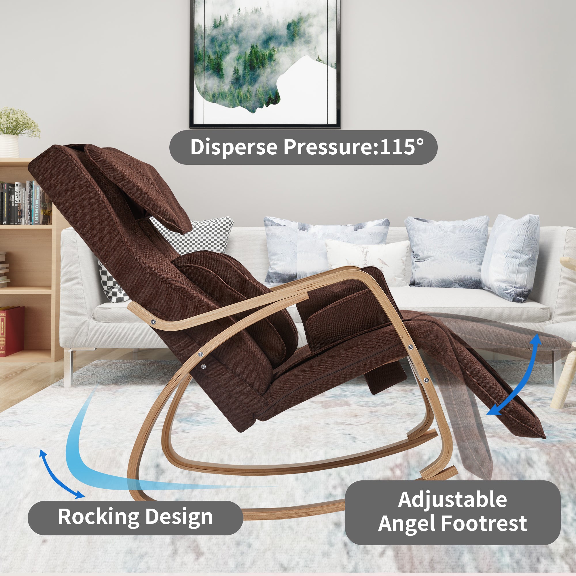 Full massage function-Air pressure-Comfortable Relax Rocking Chair, Lounge Chair Relax Chair with Cotton Fabric Cushion  Brown