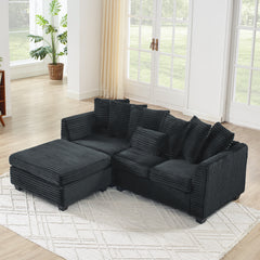 Corduroy Tufted Upholstered Sleeper Sectional Sofa, L-Shaped Modular Convertible Sofa , Black