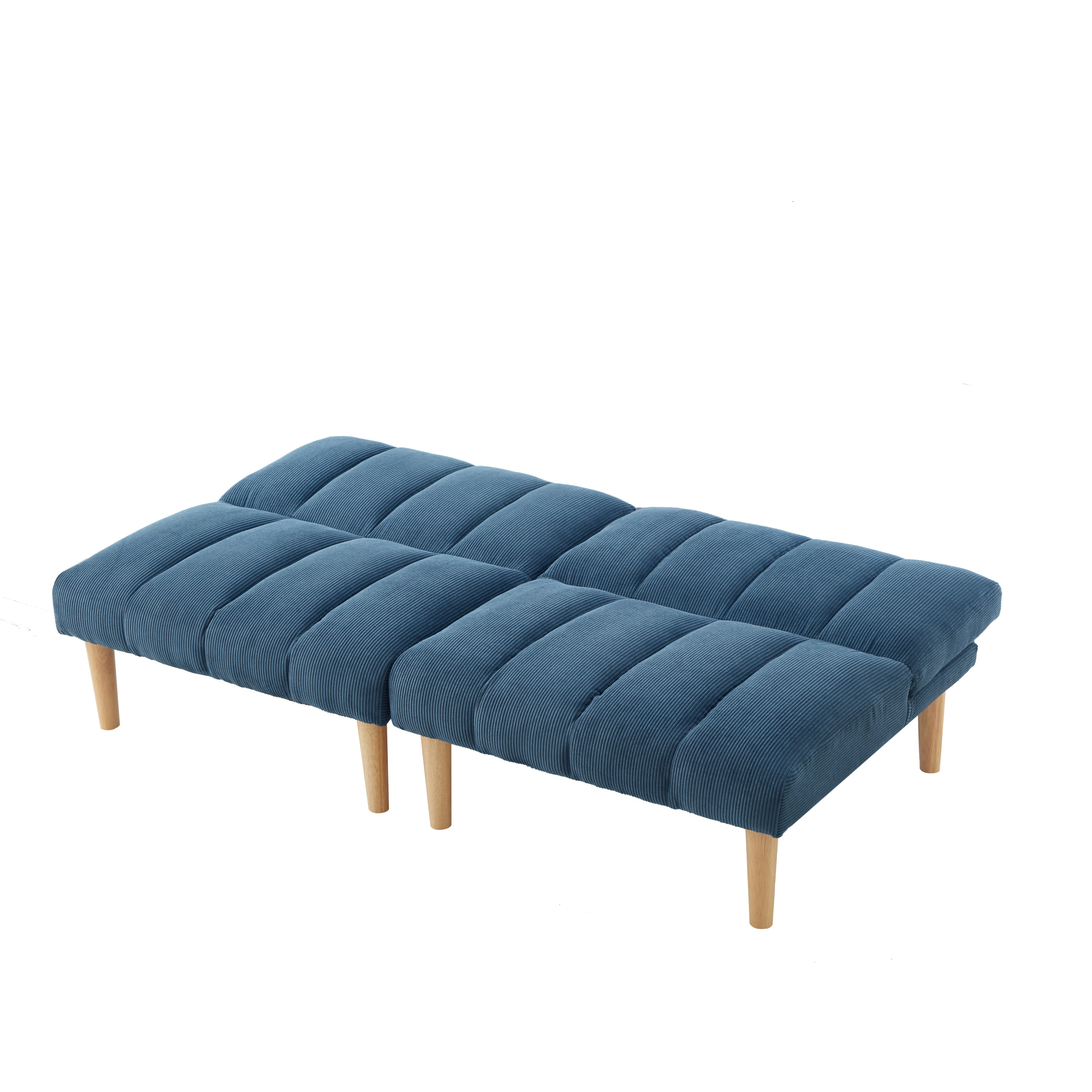 Corduroy fabric, wooden legs convertible sofa bed (Color:Blue)