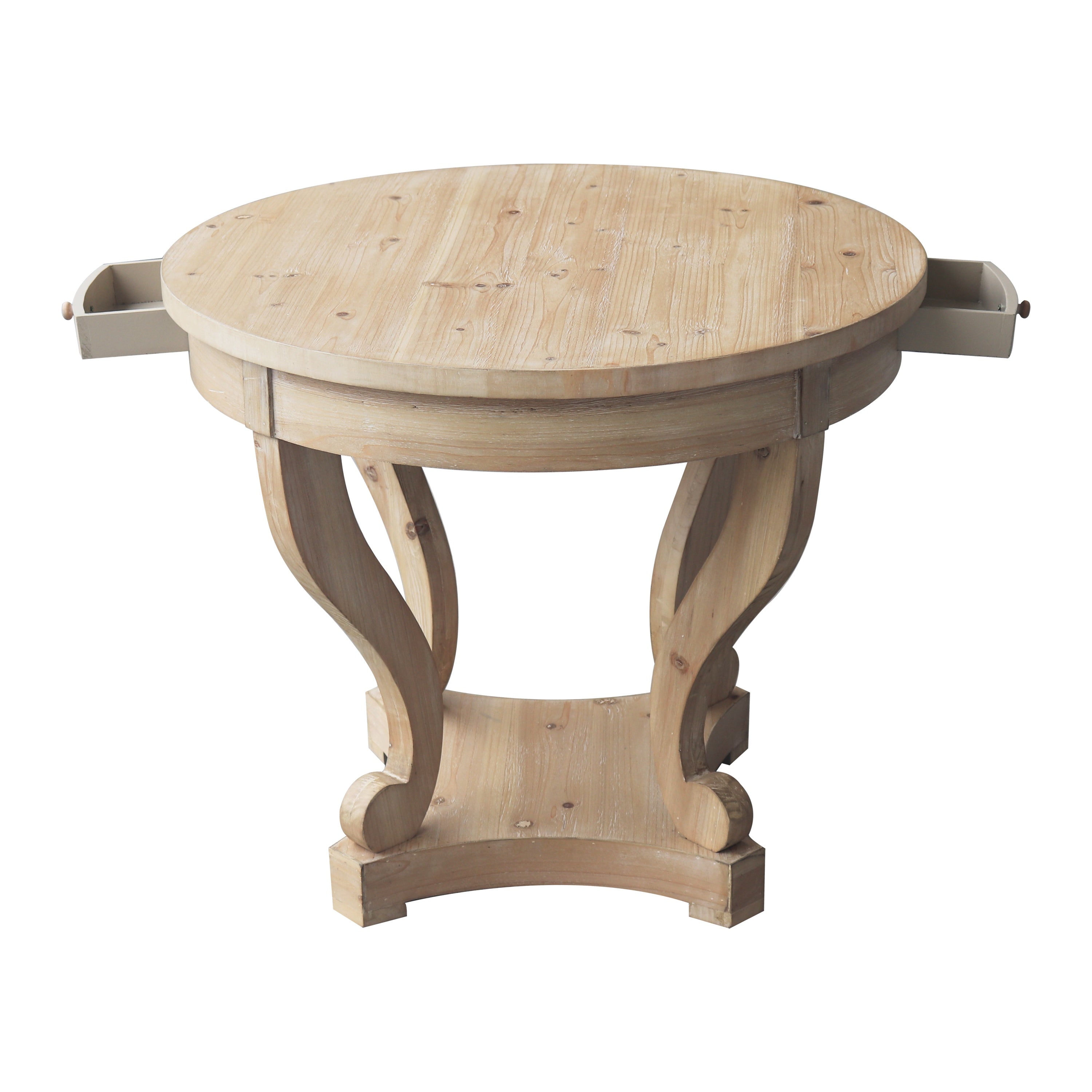 Curved Legs Farmhouse Style Small Size Round Dining Table End Table Side Table Coffee Table for Dinette, Kitchen, Dining Room or Living Room, Natural Wood Grain Distressed