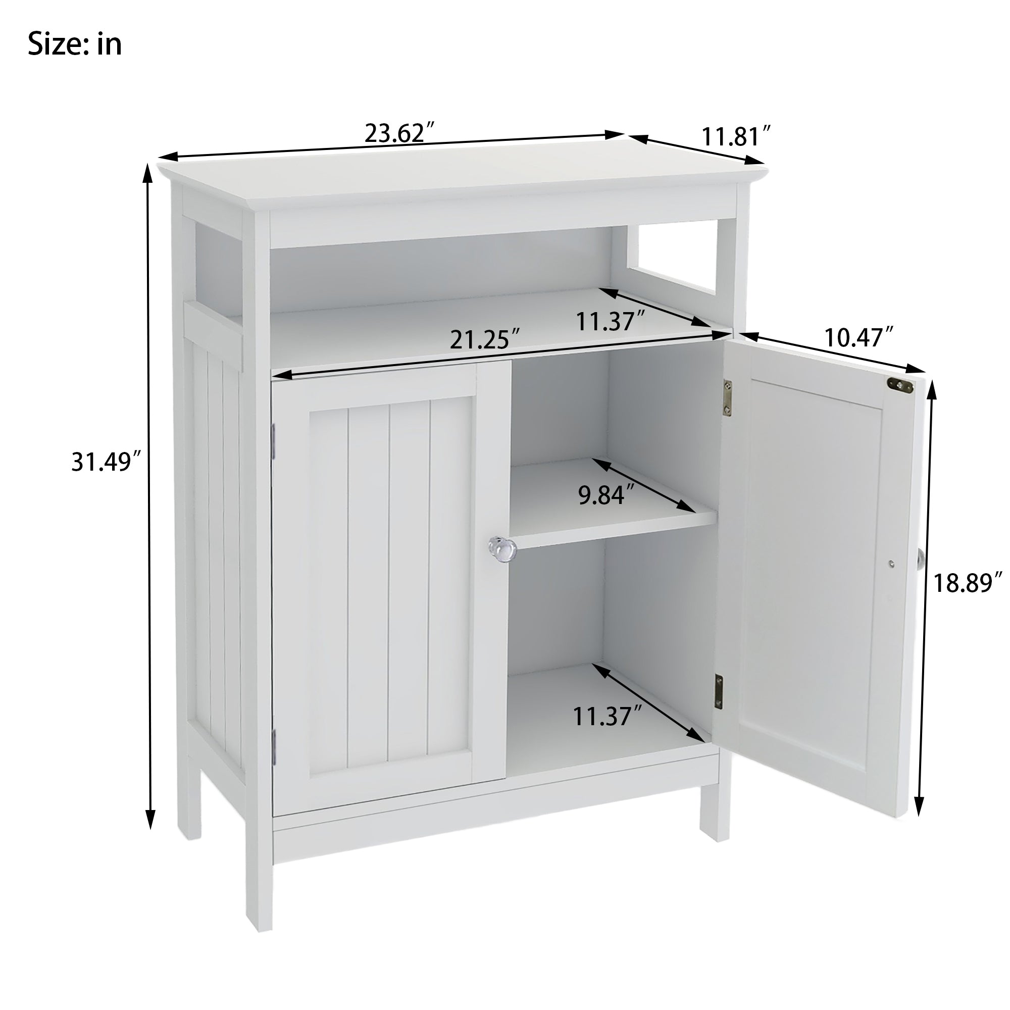 Modern White Bathroom Standing Storage Cabinet With Double Doors for Storage