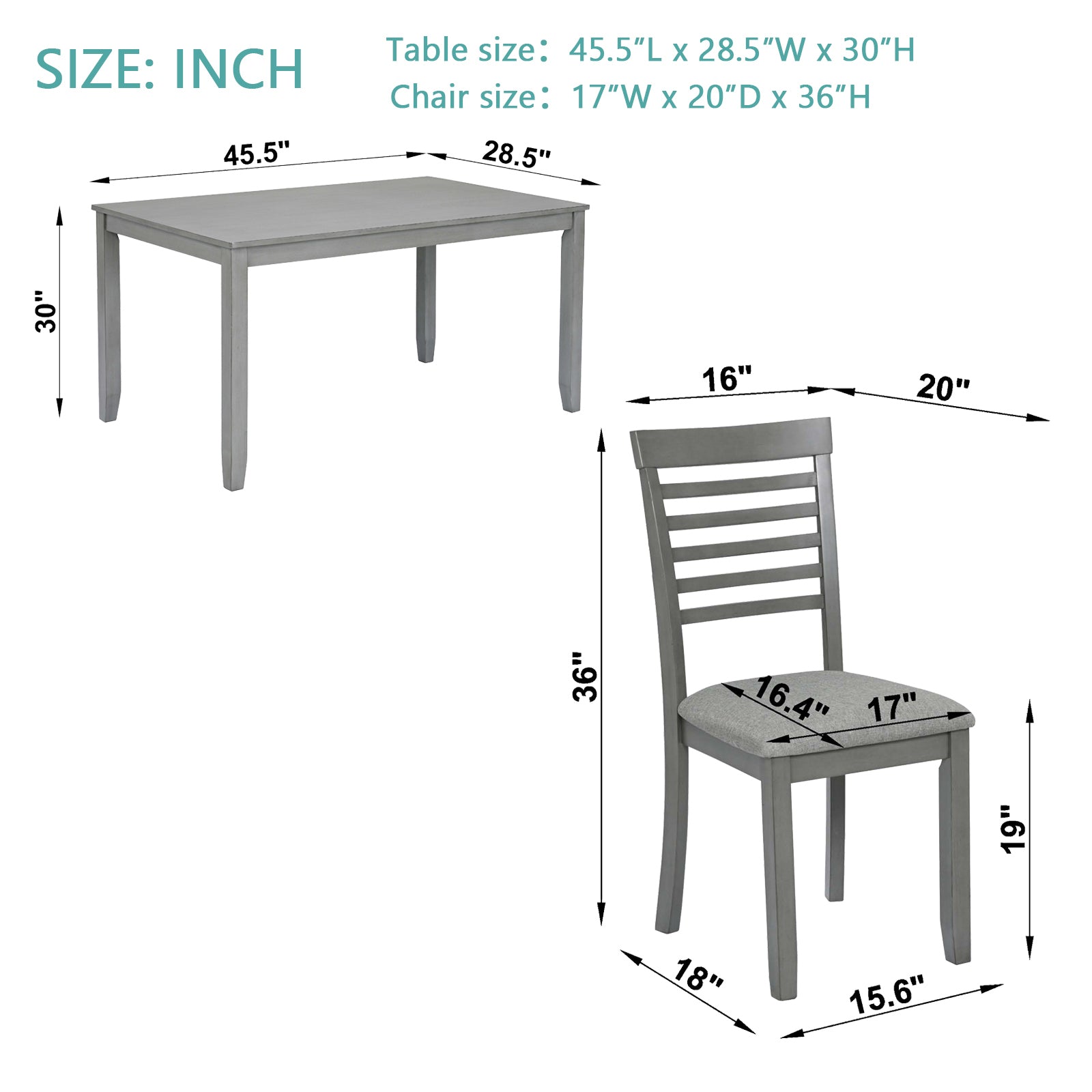 5 Piece Modern Dining Set, Rectangular Wooden Dining Table with 4 Upholstered Chairs for Kitchen, Dining Room, Gray