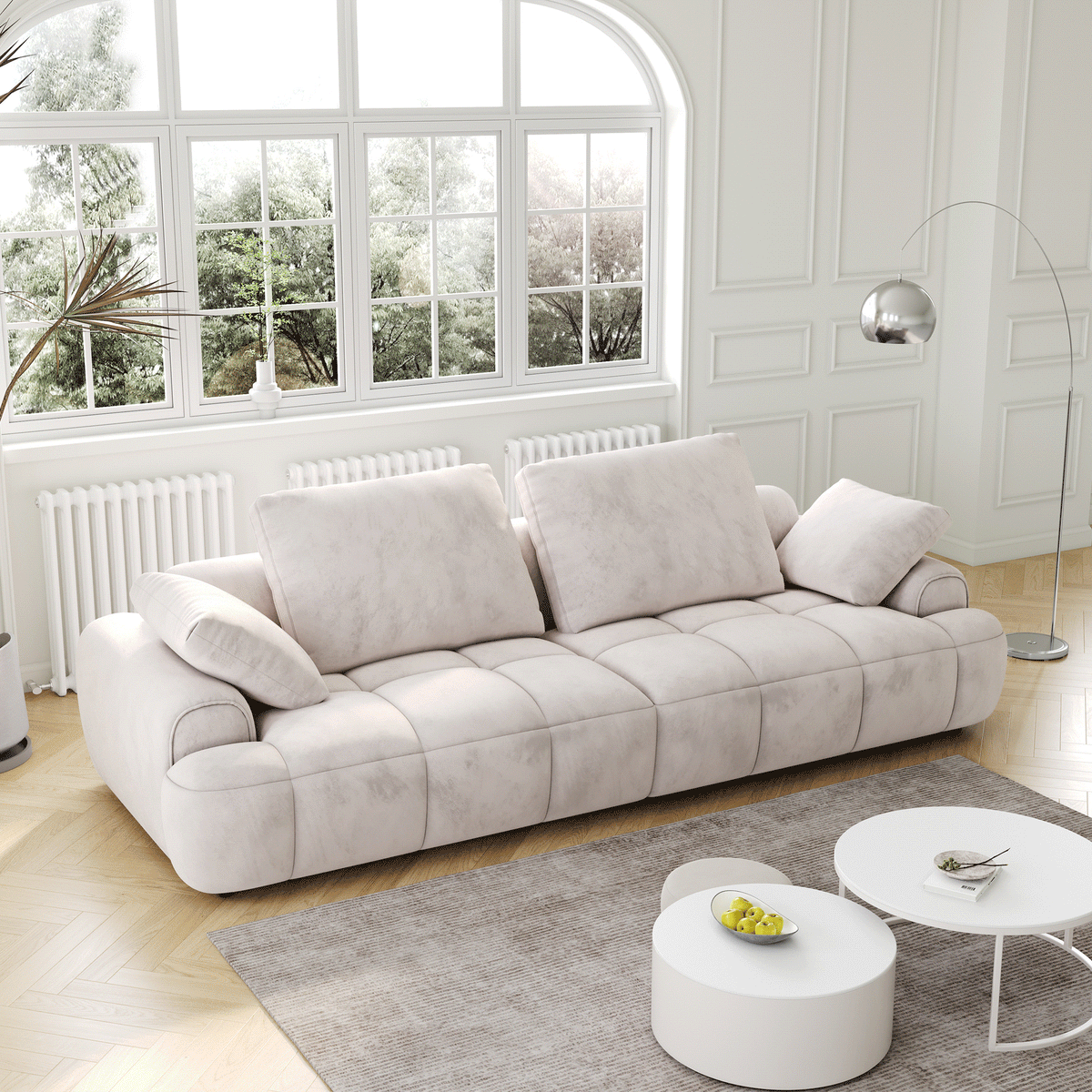 86.6″ Large size two Seat Sofa,Modern Upholstered,Light gray suede fabric