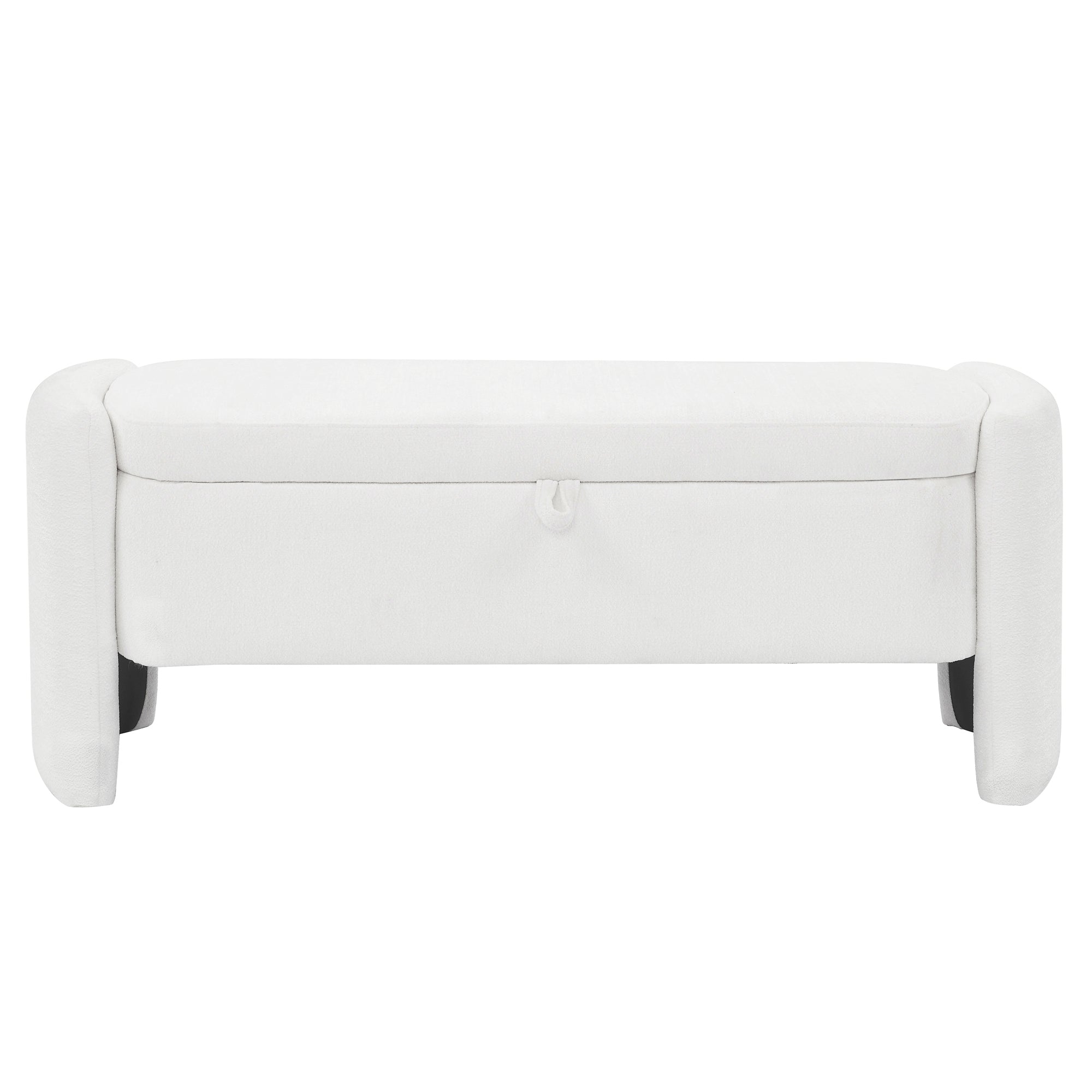 Oval Chenille Storage Ottoman Bench with Large Storage Space for Bedroom, White