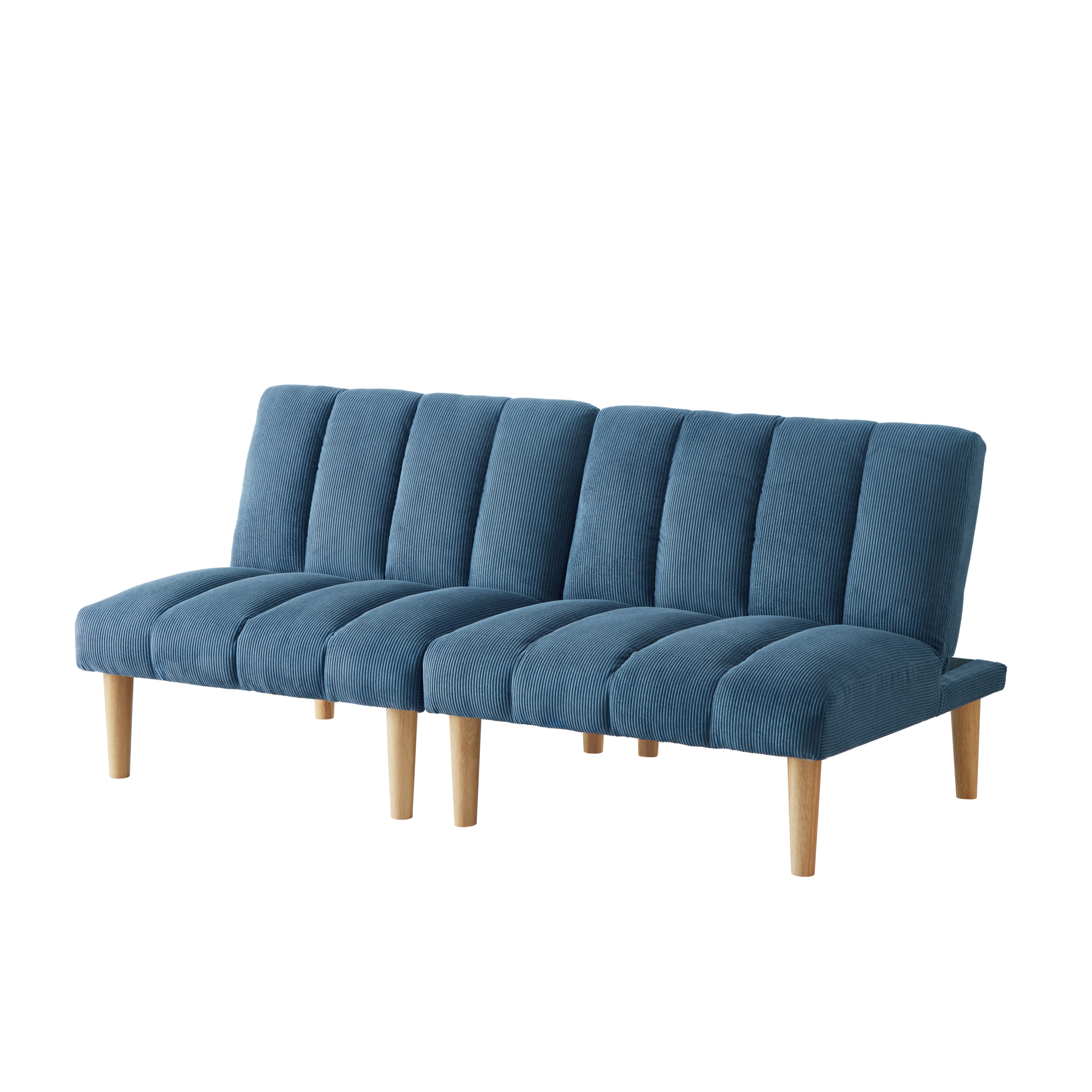 Corduroy fabric, wooden legs convertible sofa bed (Color:Blue)