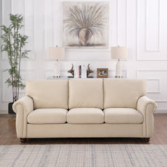 Beige Chenille 3-Seater Sofa