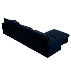 Corduroy Sectional Sofa,  L Shaped Couch with Storage Footstool and 3 Pillow, Sectional Couch for Living Room Apartment, Bule