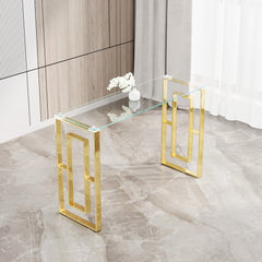 Console Table Stainless Steel Glass,Meal side table Golden Clear