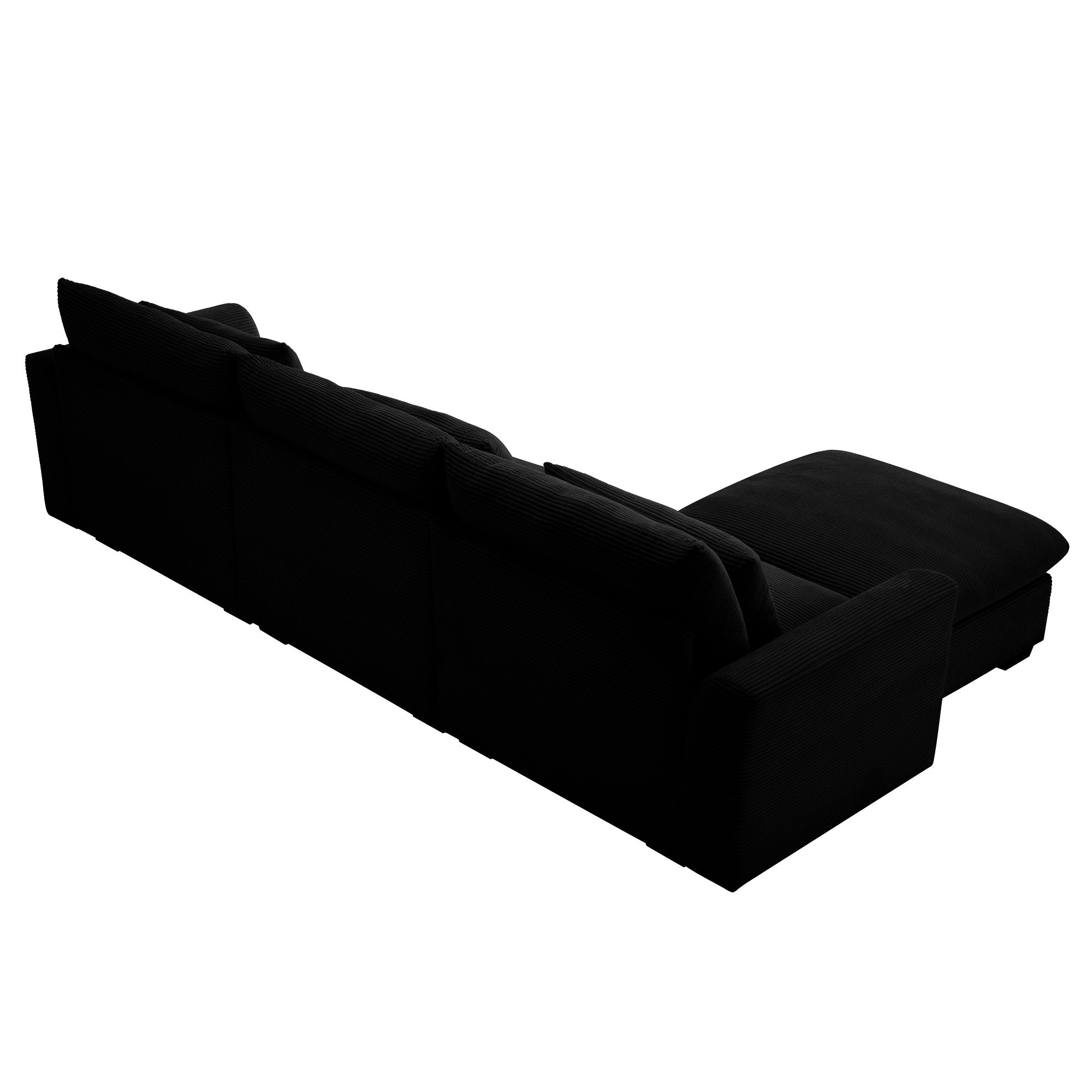 Corduroy Sectional Sofa,  L Shaped Couch with Storage Footstool and 3 Pillow, Sectional Couch for Living Room Apartment, Black