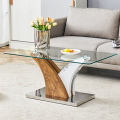 Modern Rectangular Coffee Table with Tempered Glass Top - Ideal for Living Rooms