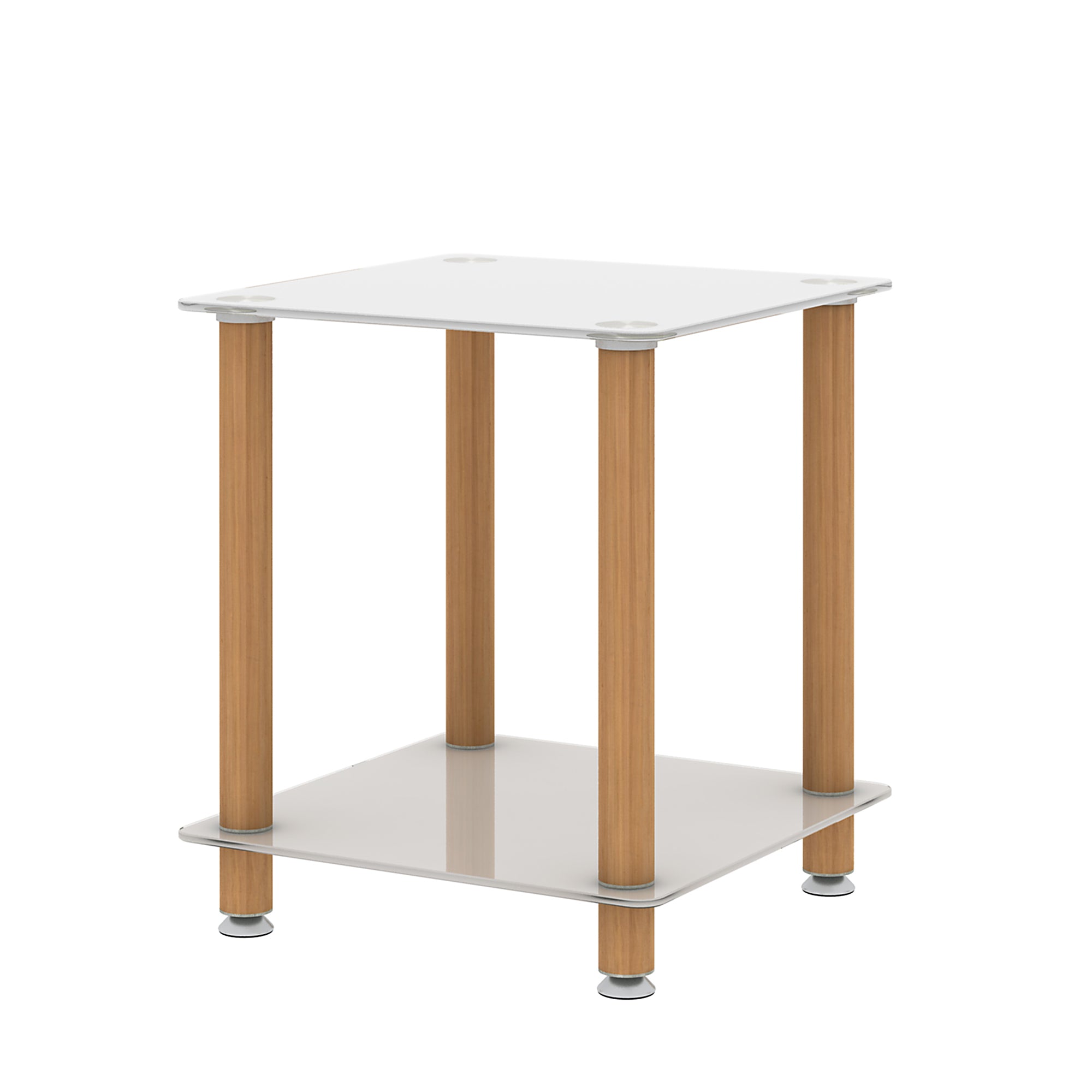 2-Piece White+Oak Side Table , 2-Tier Space End Table ,Modern Night Stand, Sofa table, Side Table with Storage Shelve