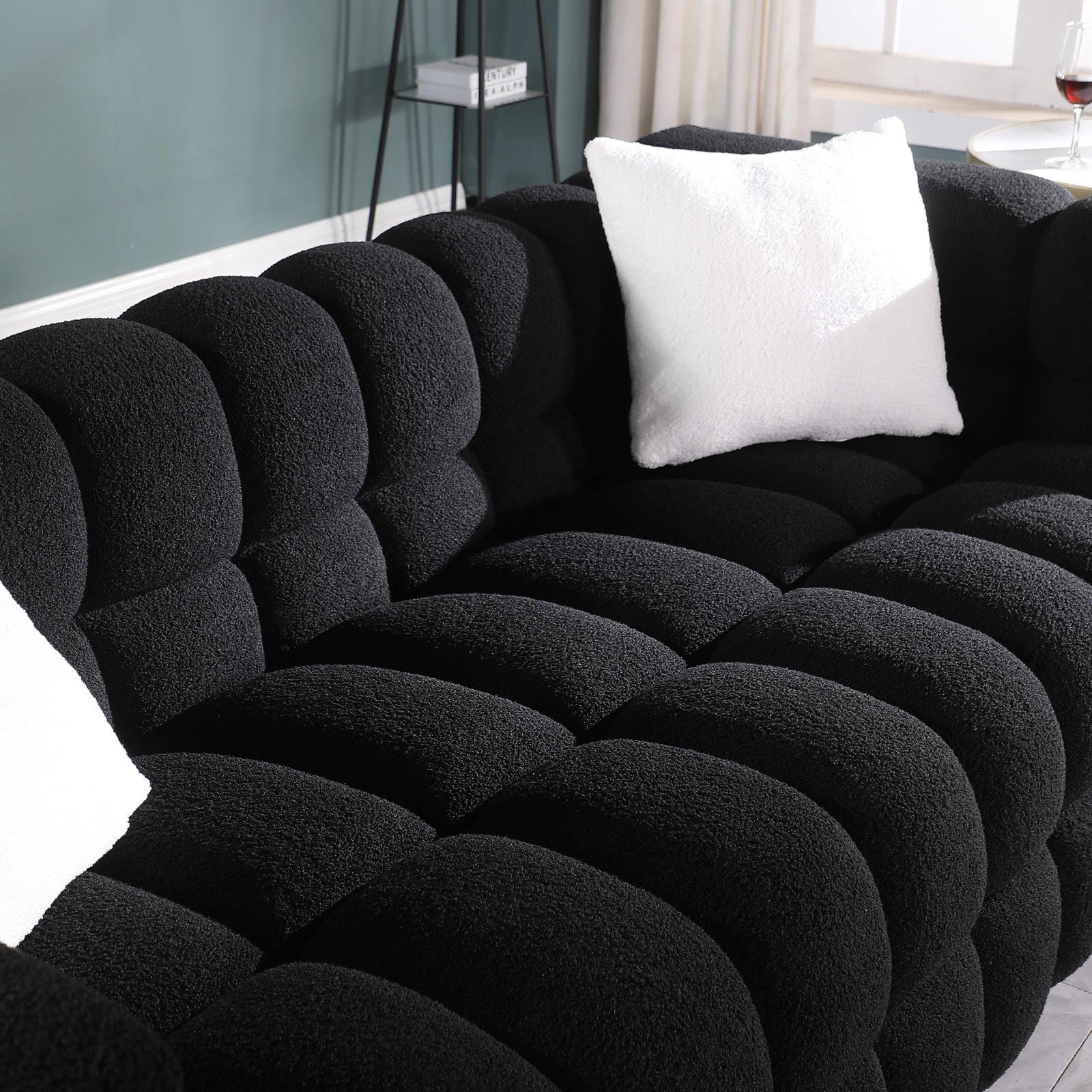 84.3 length ,35.83" deepth ,human body structure for USA people,  marshmallow sofa,boucle sofa ,White color,3 seater