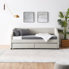 Twin Size Daybed with Two Drawers Trundle Upholstered Tufted Sofa Bed, Linen Fabric, Beige (82.5"x42.5"x34")