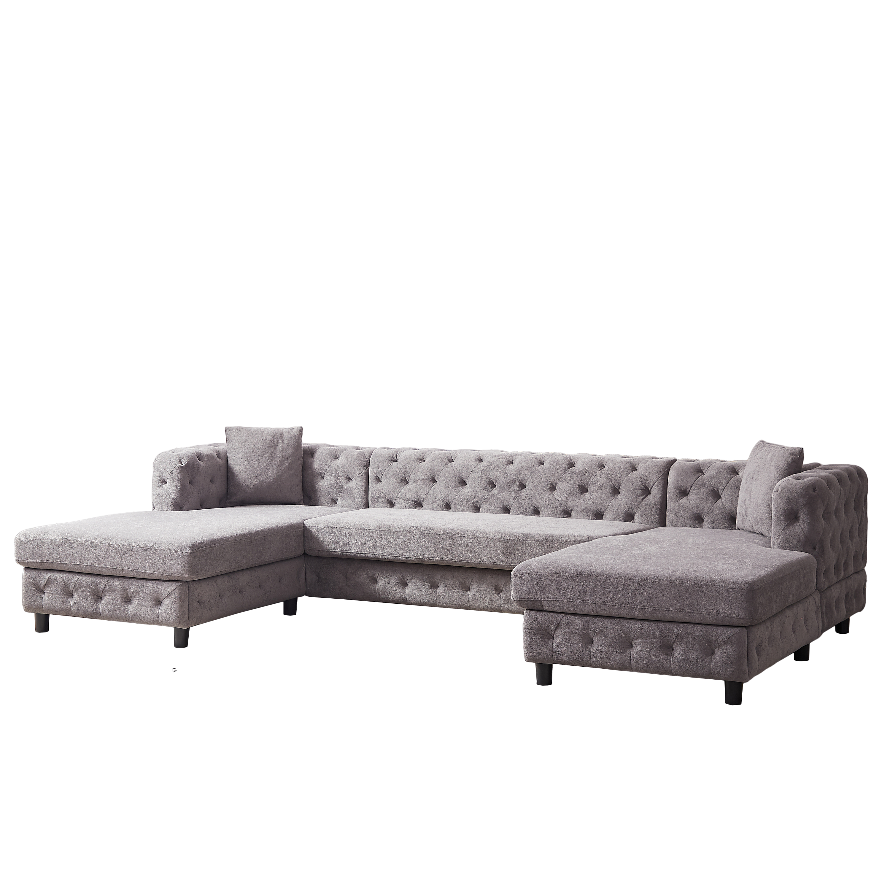 126-inch Modern Style Chenille Three Piece Sofa, Pull Point Design U-shaped Sofa two Chaise Longue Seats, two Pillows and Plastic Feet, Suitable for Living room, Bedroom, Lounge and Projection Room