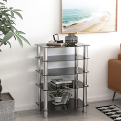 5-Tier  Tempered Glass Side Table Stainless Steel Frame  End Table for Living Room, Bedroom, Black