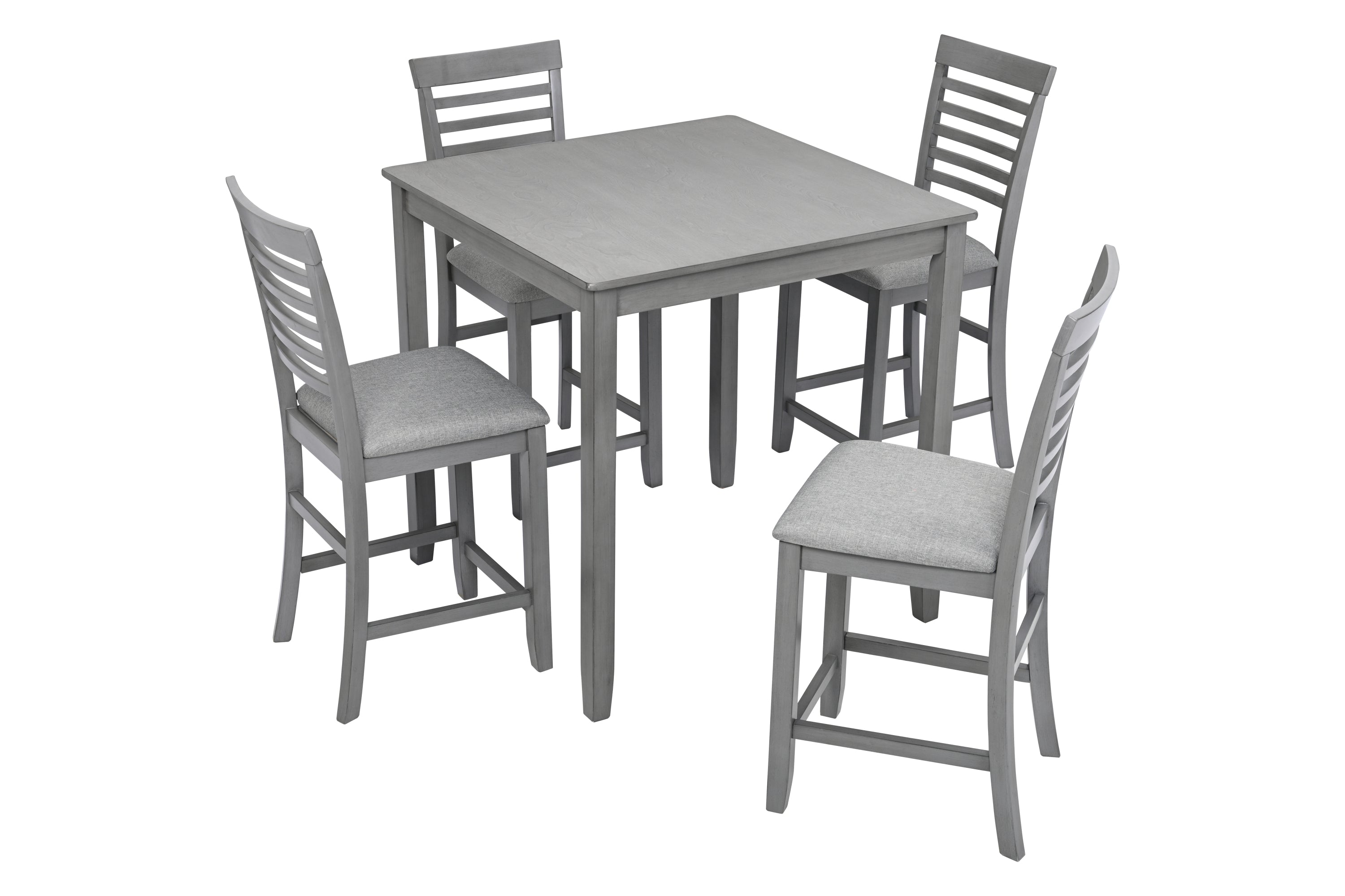 5 Piece Dining Table Set, Wooden Dining Square Table Set for 4, Counter Height Kitchen Table Set with Square Table and 4 Upholstered Chairs for Small Space, Gray