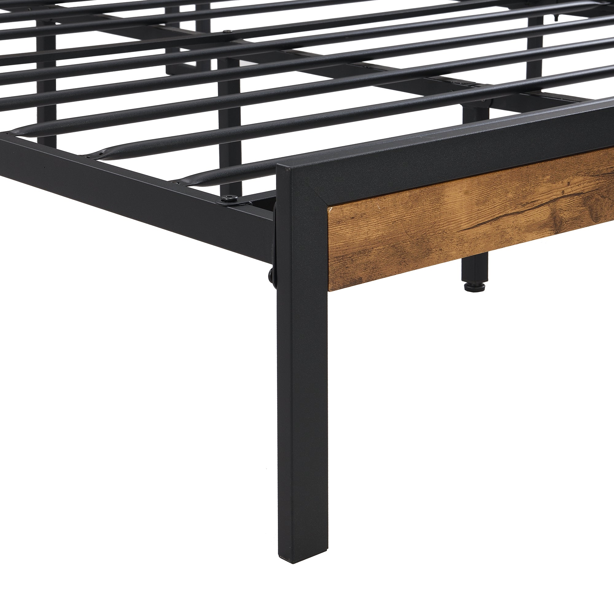 King Size Metal Platform Bed Frame with Wooden Headboard and Footboard with USB LINER, No Box Spring Needed, Large Under Bed Storage, Easy Assemble