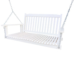 Front Porch Swing with Armrests, Wood Bench Swing with Hanging Chains,for Outdoor Patio ,Garden Yard, porch, backyard, or sunroom,Easy to Assemble,white