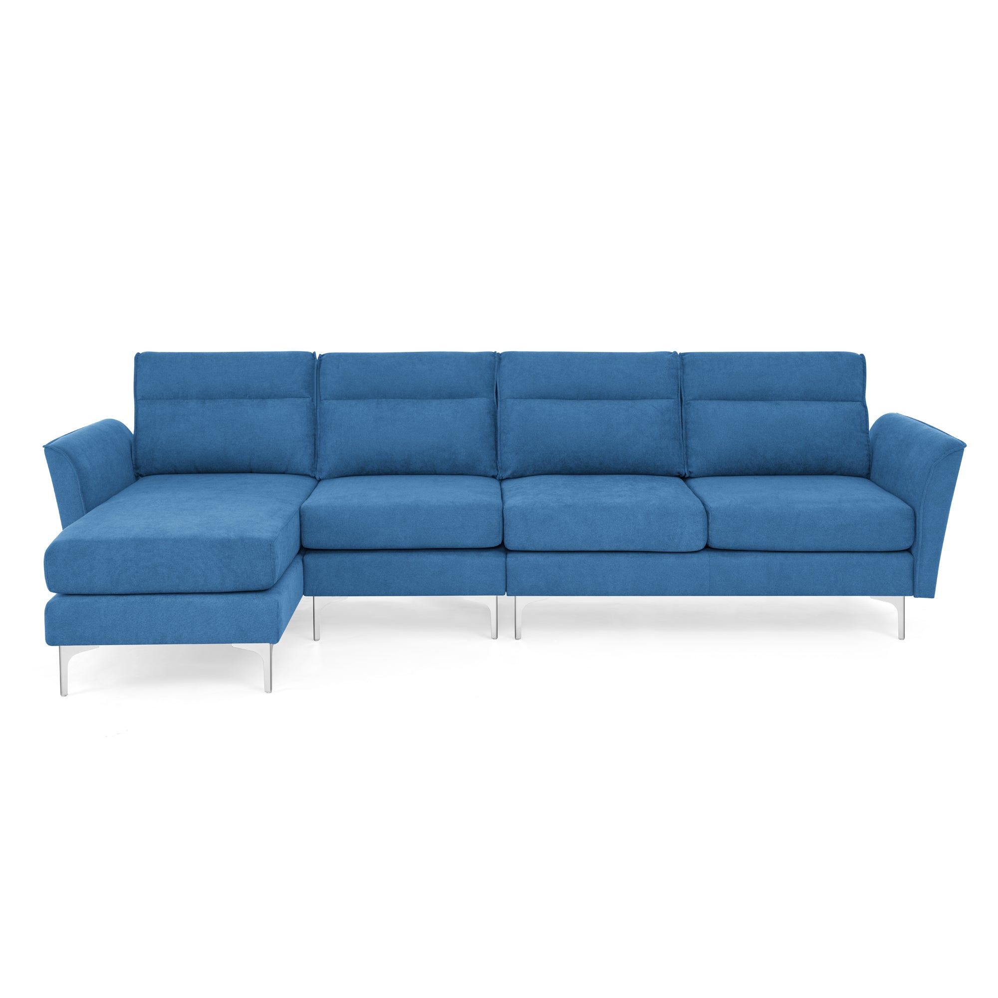 Modern Sofa 3-Seat Couch with Stainless Steel Trim and Metal Legs for Living Room,New package compression sofa technology,Navy blue